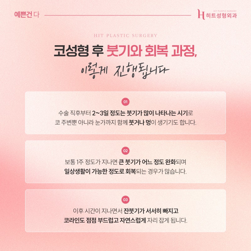 [히트성형외과] 코성형 후 붓기, 언제 자연스러워질까요? 사진 3